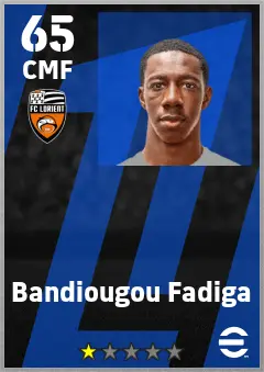 Bandiougou Fadiga eFootball 2026 player card — 65 OVR CMF