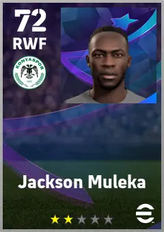 Jackson Muleka eFootball 2026 player card — 72 OVR RWF