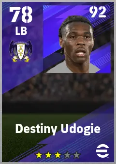 Destiny Udogie eFootball 2026 player card — 78 OVR LB