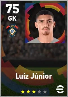 Luiz Junior eFootball 2026 player card — 75 OVR GK
