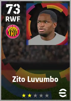 Zito Luvumbo eFootball 2026 player card — 73 OVR RWF