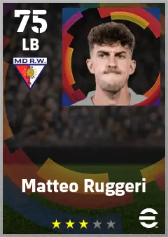 Matteo Ruggeri eFootball 2026 player card — 75 OVR LB