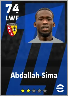 Abdallah Sima eFootball 2026 player card — 74 OVR LWF