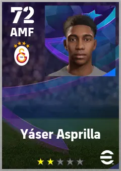 Yaser Asprilla eFootball 2026 player card — 72 OVR AMF