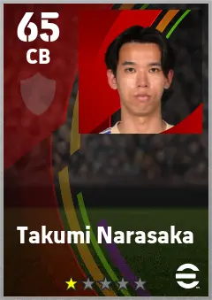 Takumi Narasaka eFootball 2026 player card — 65 OVR CB