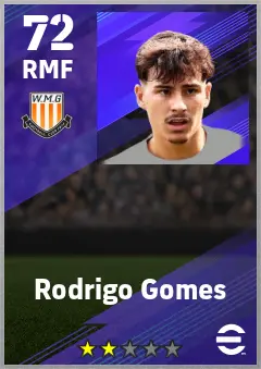 Rodrigo Gomes eFootball 2026 player card — 72 OVR RMF