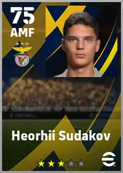 Heorhii Sudakov eFootball 2026 player card — 75 OVR AMF