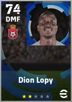 Dion Lopy eFootball 2026 player card — 74 OVR DMF