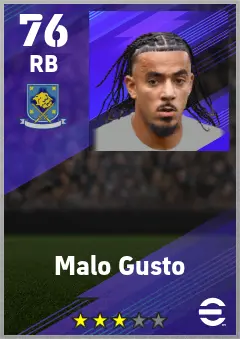 Malo Gusto eFootball 2026 player card — 76 OVR RB