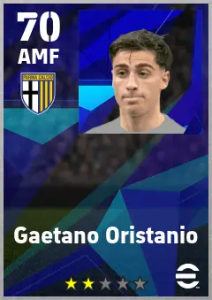 Gaetano Oristanio eFootball 2026 player card — 70 OVR AMF