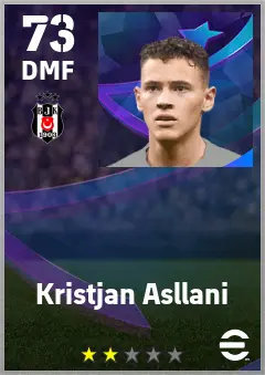 Kristjan Asllani eFootball 2026 player card — 73 OVR DMF