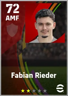 Fabian Rieder eFootball 2026 player card — 72 OVR AMF