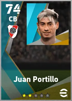 Juan Portillo eFootball 2026 player card — 74 OVR CB