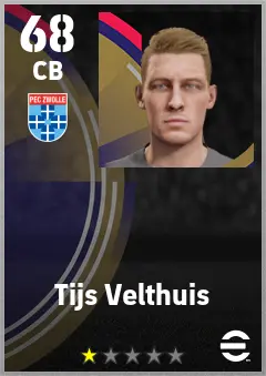 Tijs Velthuis eFootball 2026 player card — 68 OVR CB