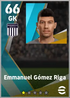 Emmanuel Gomez Riga eFootball 2026 player card — 66 OVR GK