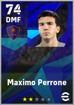 Maximo Perrone eFootball 2026 player card — 74 OVR DMF