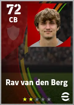 Rav van den Berg eFootball 2026 player card — 72 OVR CB