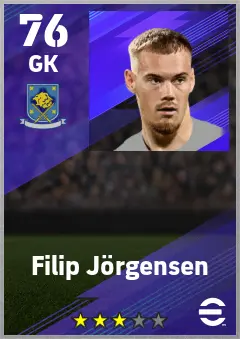 Filip Jorgensen eFootball 2026 player card — 76 OVR GK