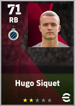 Hugo Siquet eFootball 2026 player card — 71 OVR RB