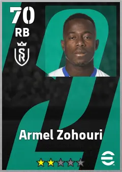 Armel Zohouri eFootball 2026 player card, 70 OVR RB