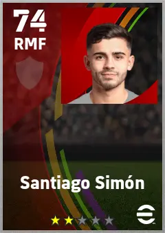 Santiago Simon eFootball 2026 player card — 74 OVR RMF