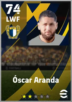 Oscar Aranda eFootball 2026 player card — 74 OVR LWF
