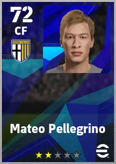 Mateo Pellegrino eFootball 2026 player card — 72 OVR CF