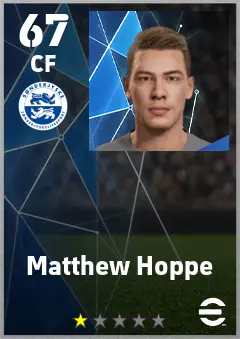 Matthew Hoppe eFootball 2026 player card — 67 OVR CF