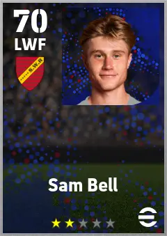 Sam Bell eFootball 2026 player card — 70 OVR LWF