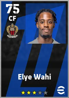 Elye Wahi eFootball 2026 player card — 75 OVR CF