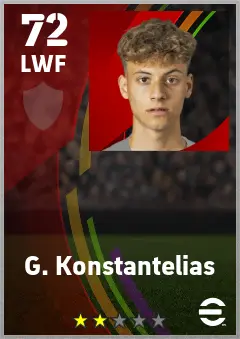 G. Konstantelias eFootball 2026 player card — 72 OVR LWF
