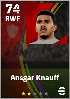Ansgar Knauff eFootball 2026 player card — 74 OVR RWF