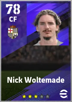 Nick Woltemade eFootball 2026 player card — 78 OVR CF