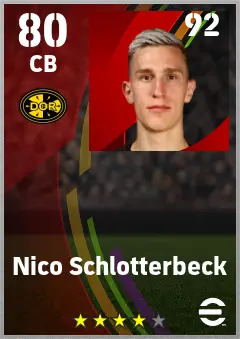 Nico Schlotterbeck eFootball 2026 player card — 80 OVR CB