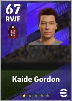 Kaide Gordon eFootball 2026 player card — 67 OVR RWF