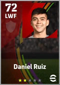 Daniel Ruiz eFootball 2026 player card — 72 OVR LWF