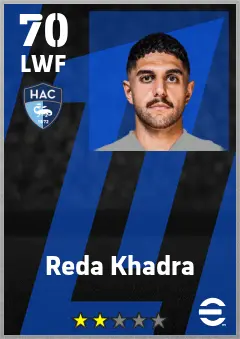 Reda Khadra eFootball 2026 player card — 70 OVR LWF