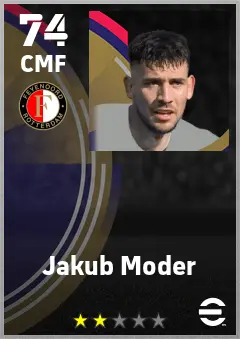 Jakub Moder eFootball 2026 player card — 74 OVR CMF