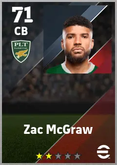 Zac McGraw eFootball 2026 player card — 71 OVR CB