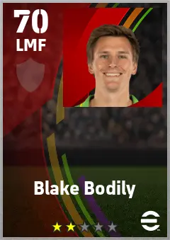 Blake Bodily eFootball 2026 player card — 70 OVR LMF