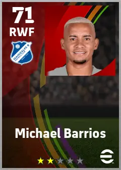 Michael Barrios eFootball 2026 player card — 71 OVR RWF
