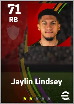 Jaylin Lindsey eFootball 2026 player card — 71 OVR RB