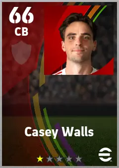 Casey Walls eFootball 2026 player card — 66 OVR CB