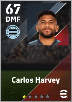 Carlos Harvey eFootball 2026 player card — 67 OVR DMF