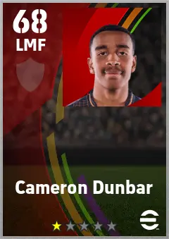 Cameron Dunbar eFootball 2026 player card — 68 OVR LMF