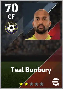 Teal Bunbury eFootball 2026 player card — 70 OVR CF