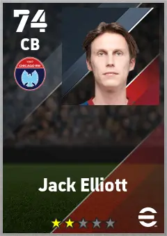 Jack Elliott eFootball 2026 player card — 74 OVR CB