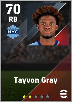 Tayvon Gray eFootball 2026 player card — 70 OVR RB