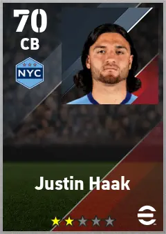 Justin Haak eFootball 2026 player card — 70 OVR CB
