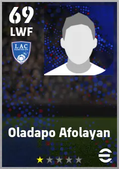 Oladapo Afolayan eFootball 2026 player card — 69 OVR LWF